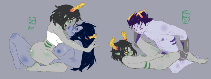 1boy 1boy1girl 1girls 2girls alien alien_humanoid black_hair color colored colored_skin fangs female female_focus grey_skin heterosexual homestuck homestuck_troll horn horns humanoid humanoid_alien long_hair long_hair_female male nude nude_female nude_male nudity original_character rxgue straight troll vriska_serket yuri