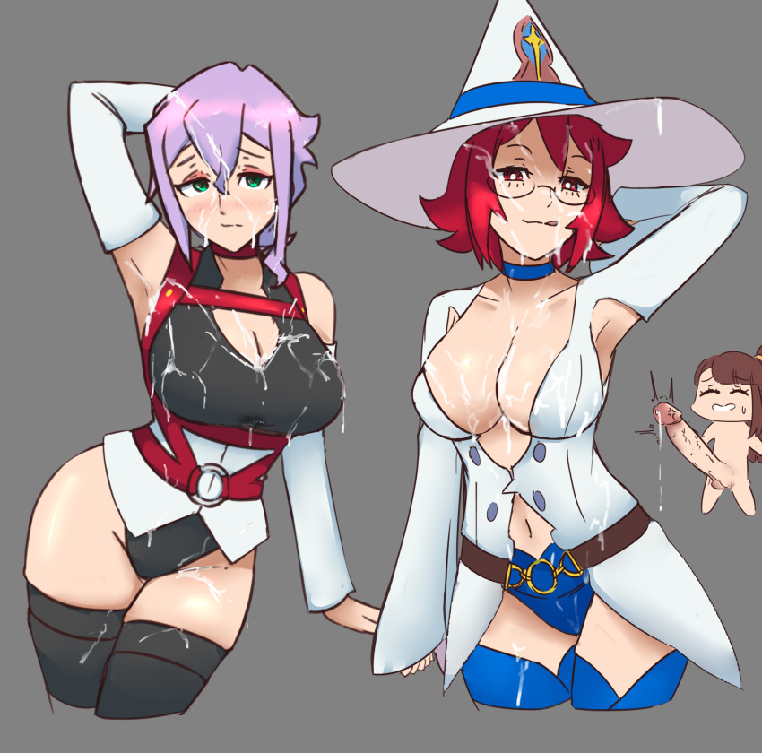 1futa 2girls atsuko_kagari croix_meridies cum_on_body futanari little_witch_academia oksandio pale-skinned_female pale-skinned_futanari pale_skin pinup shiny_chariot