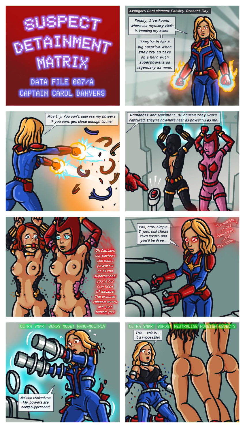 3girls abducted abduction actress areolae armpit armpits ass assisted_exposure avengers black_widow_(marvel) bondage brie_larson captain_marvel captured carol_danvers cartoony comic comic_page comic_panel comic_sequence comic_strip disappearing_clothes elizabeth_olsen embarrassed embarrassed_nude_female enf english_text erect_nipples female female_only femsub forced_nudity gag hypnosis hypnotized kidnapped kidnapping large_ass lost_clothes marvel marvel_cinematic_universe mechanical mind_control multiple_girls naked natasha_romanoff nipples nude parody parody_comic parody_porn party_wipe peril prisoner pussy scarlet_witch scarlett_johansson shield spoof stripped suddenly_naked text wanda_maximoff wide_hips zincuntainted