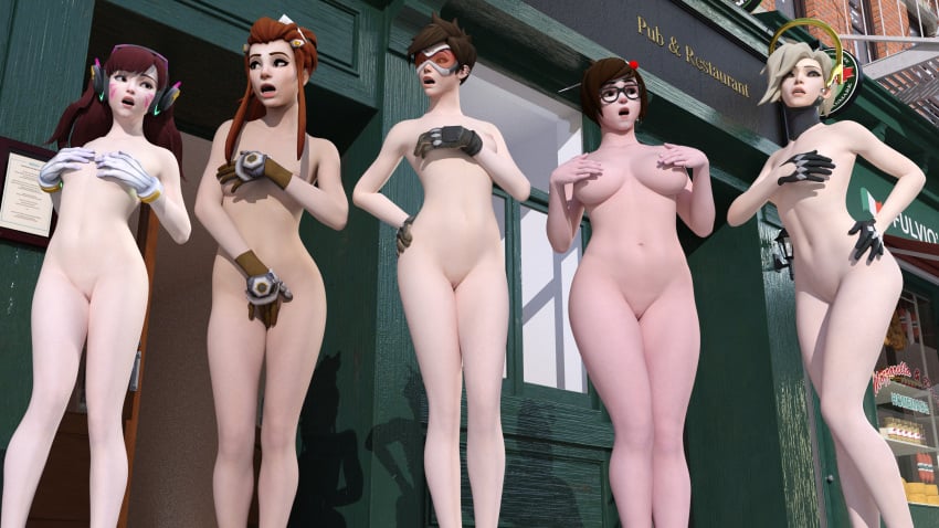 3d 5girls alternate_angle alternate_version_available big_breasts black_gloves breasts brigitte completely_naked completely_nude completely_nude_female covering covering_breasts covering_crotch covering_nipples covering_pussy covering_self d.va embarrassed embarrassed_nude_female enf exposed_crotch exposed_pussy eyewear female female_only glasses gloves gloves_only hand_on_hip medium_breasts mei_(overwatch) mercy micklee multiple_girls naked nipples nude nude_female open_mouth overwatch public public_nudity pussy shaved_crotch shaved_pussy shocked shocked_expression small_breasts surprised surprised_expression thick_thighs tracer white_gloves wide_hips