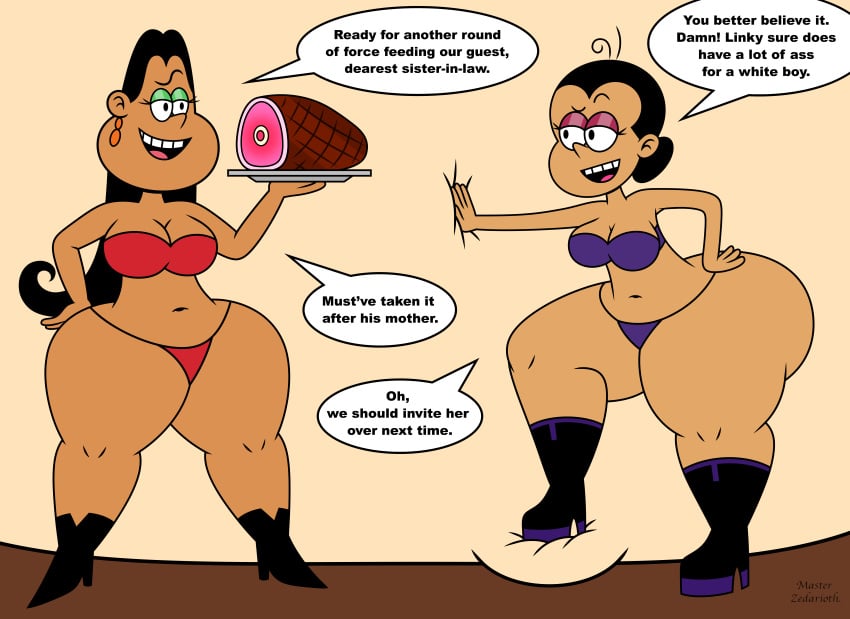 2girls ass bbw big_ass big_breasts black_hair boots bra breasts brown_eyes cleavage dark-skinned_female dark_skin dialogue duo english_text female frida_puga_casagrande ham huge_ass latina maria_santiago master_zedarioth mature mature_woman milf mother multiple_girls nickelodeon overweight speech_bubble text the_casagrandes the_loud_house thick thick_thighs thighs thong