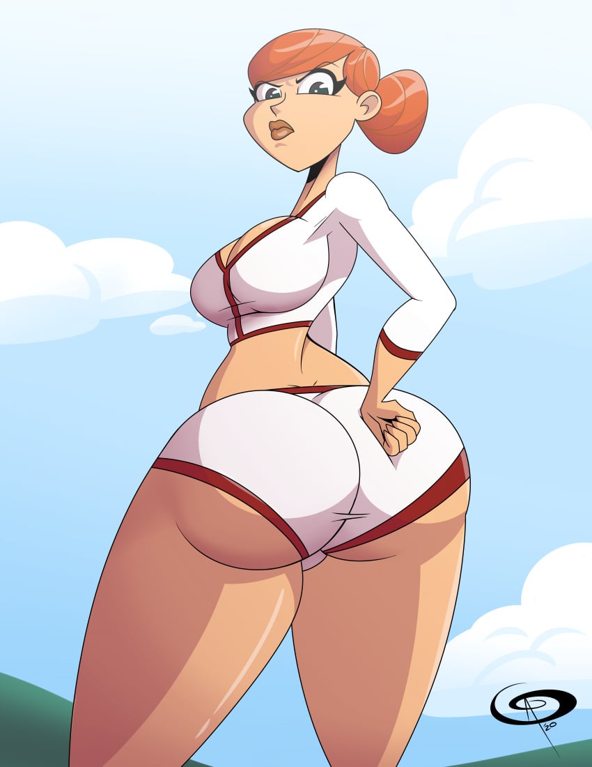 1girls 2020 big_ass cartoon_network female frostbiteboi huge_ass looking_at_viewer looking_back orange_hair pe_teacher_(robotboy) red_hair robotboy