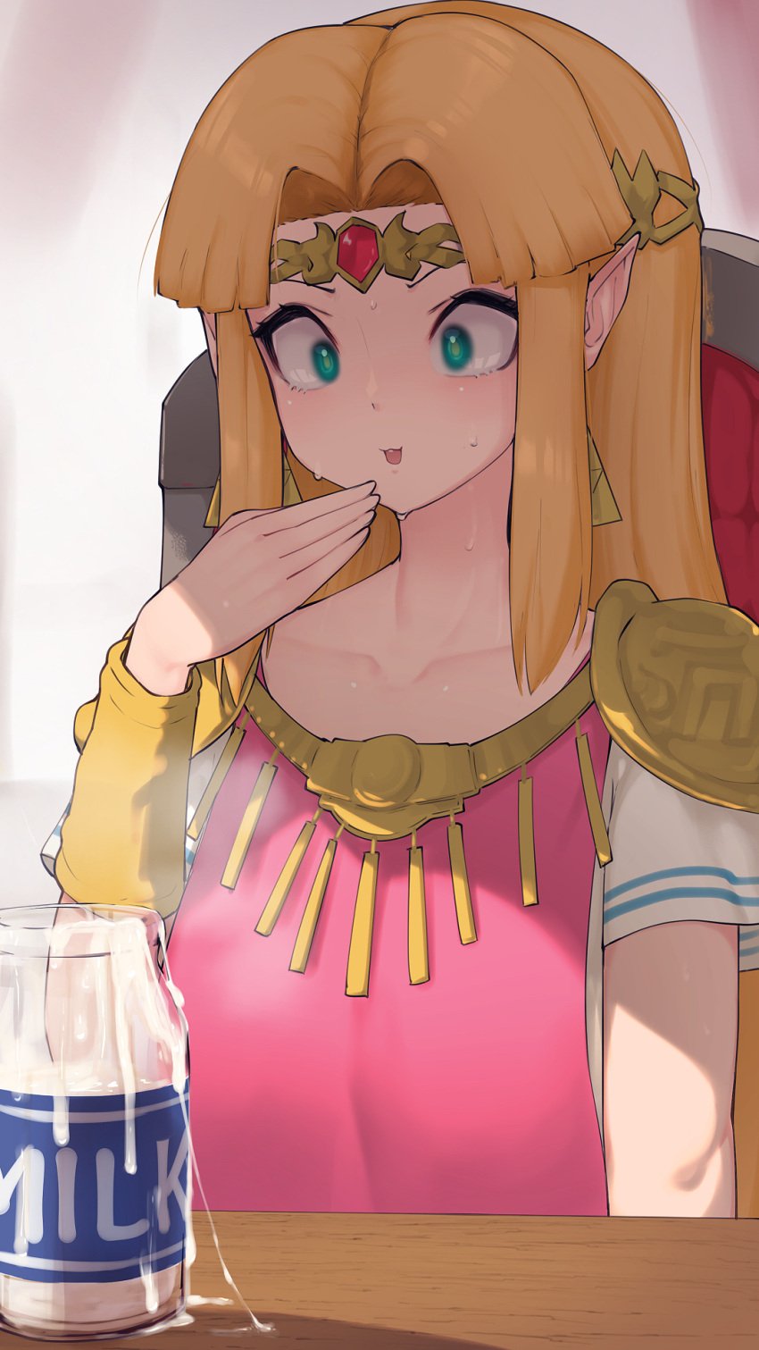 1girls 9:16 :3 a_link_between_worlds blonde_hair blue_eyes blush blushing bottle clothed clothing cum cum_in_container gokkun hair_ornament headband headgear hizake imminent_gokkun kashu_(hizake) long_hair looking_down nervous nintendo pointy_ears princess_zelda sitting smell smelly smelly_cum solo steam steamy steamy_cum surprised sweat sweatdrop sweaty the_legend_of_zelda zelda_(a_link_between_worlds)