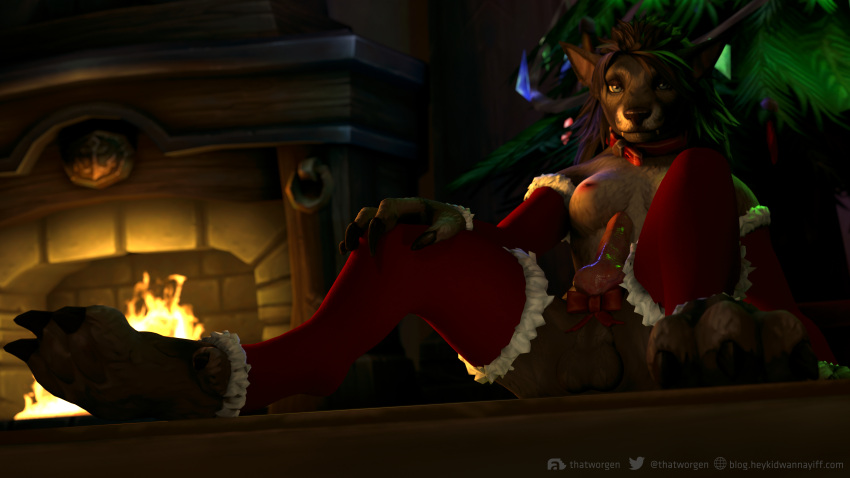 16:9 3d 8k absurd_res animal_genitalia animal_penis anthro ass balls barefoot blizzard_entertainment canid canine canine_penis christmas christmas_clothing christmas_tree claws clothing fangs fireplace fur futanari genitals gynomorph hair hi_res hindpaw holidays intersex knot legwear looking_at_viewer lying mammal mane nude pawpads paws penis pinup plant pose presenting red_clothing ribbons solo spread_legs spreading text thatworgen thigh_highs toes tree url video_games warcraft were werecanid werecanine werewolf widescreen worgen world_of_warcraft