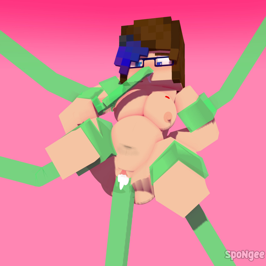 3d big_breasts blue_eyes brown_hair character cum cum_in_pussy cum_inflation cum_inside fellatio female female_only glasses green_tentacles human mine-imator minecraft nude oral_penetration poppy_(spongee) slime solo spongee spread_legs tagme teenager tentacle_rape tentacle_sex tsundere vaginal_penetration