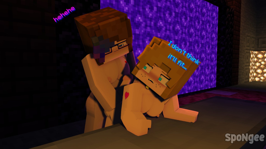 1futa 1girls 3d big_penis blonde_hair blue_eyes breasts brown_hair doggy_style edit emily_(spongee) female freckles from_behind futa_on_female futanari human mine-imator minecraft nether_gate nude poppy_(spongee) sex spongee tagme