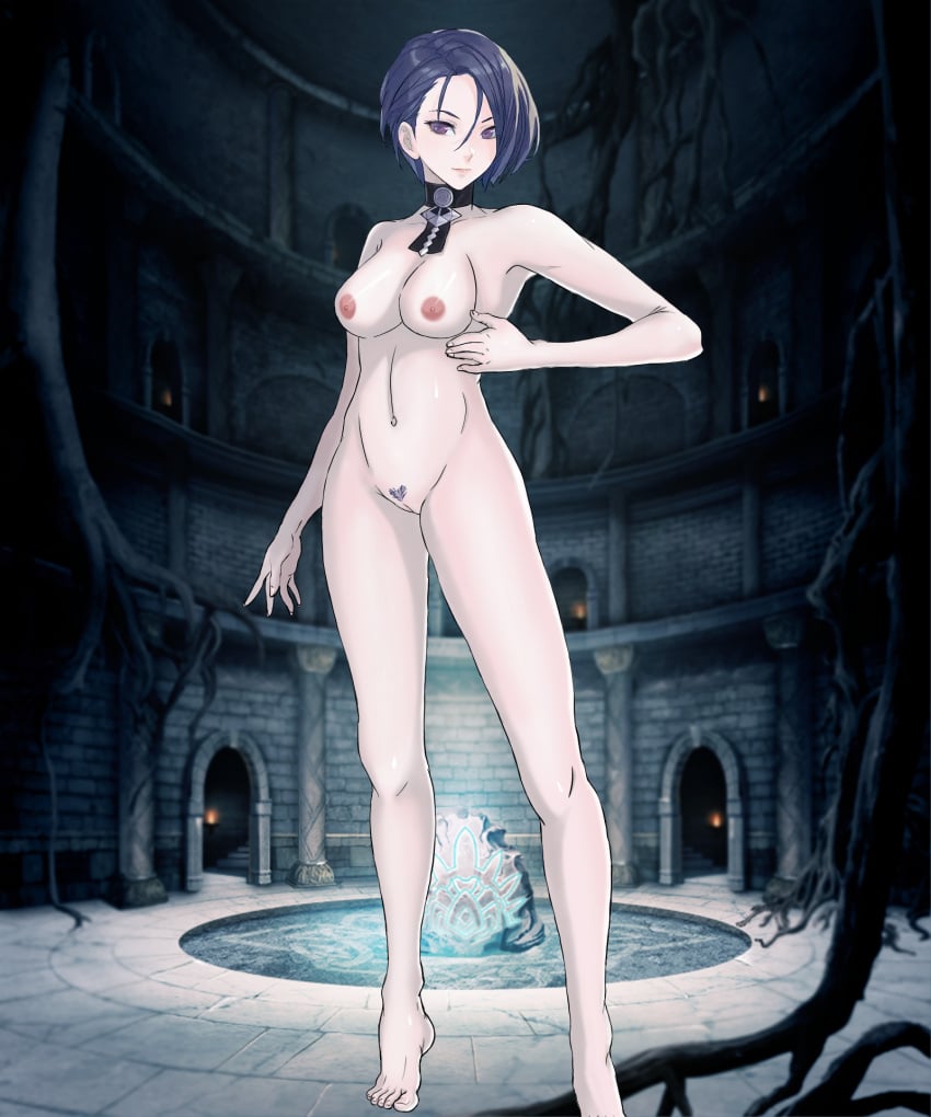 1girls barefoot big_breasts blue_eyes choker edit female female_only female_pubic_hair fire_emblem fire_emblem:_three_houses fire_emblem_heroes medium_breasts nintendo nipples nude nude_edit nude_female nude_filter pubic_hair purple_eyes pussy samuraijam34 shamir_nevrand short_hair solo solo_female