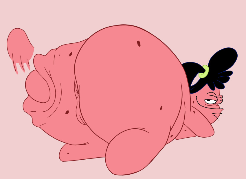 anthro anus ass asterozoan black_hair bob-jiggles breasts butt_slap echinoderm female hair half-closed_eyes hi_res looking_at_viewer looking_back looking_back_at_viewer marine narrowed_eyes navel nickelodeon non-mammal_breasts on_hands_and_knees one_eye_closed pink_body pinup pinup_pose ponytail pose sam_star scrunchie slap slapping_butt smile smirk smooth_skin solo spanking spongebob_squarepants spots starfish wink winking_at_viewer