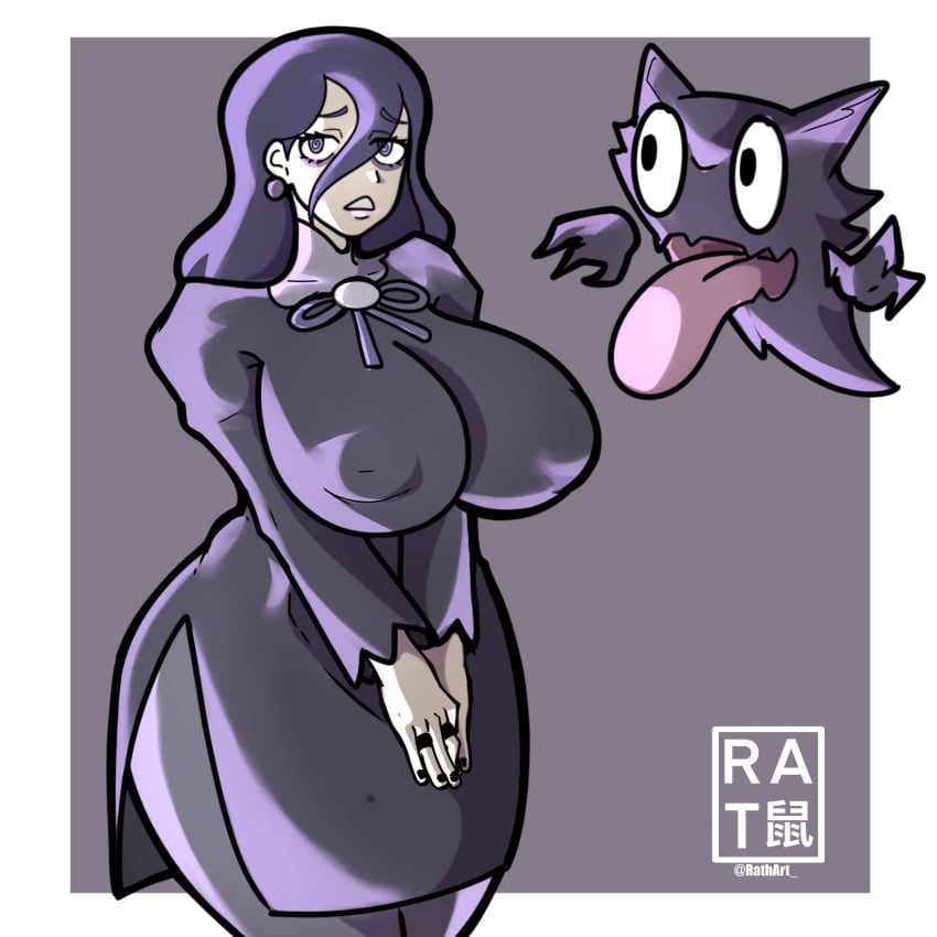 1girls ass big_ass big_breasts black_nails breasts clothed clothing dress earrings female hex_maniac hex_maniac_(z-a) huge_breasts leggings long_hair milf nail_polish npc_trainer pokemon pokemon_legends:_z-a purple_eyes purple_hair rathart thick thick_ass thick_thighs