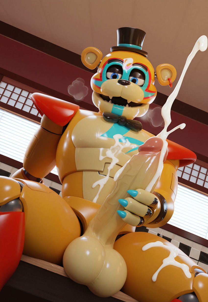 abs ai_generated ass balls bara biceps big_balls big_penis five_nights_at_freddy&#039;s five_nights_at_freddy&#039;s:_security_breach fnaf gay glamrock_freddy_(fnaf) male male_only muscular pecs penis showing_off sweat sweaty teasing thighs yaoi yoichisai