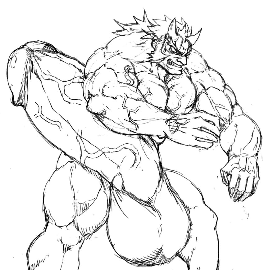 balls bara big_balls big_penis boner d_ron_r demon erection horns hyper_balls hyper_penis male male_only monochrome muscles muscular nude penis solo solo_male