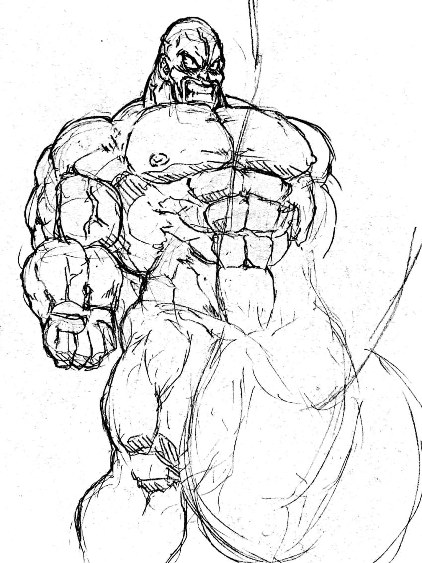 balls bara big_balls big_penis boner d_ron_r dragon_ball dragon_ball_z erection hyper_balls hyper_penis male male_only monochrome muscles muscular nappa nude penis solo solo_male