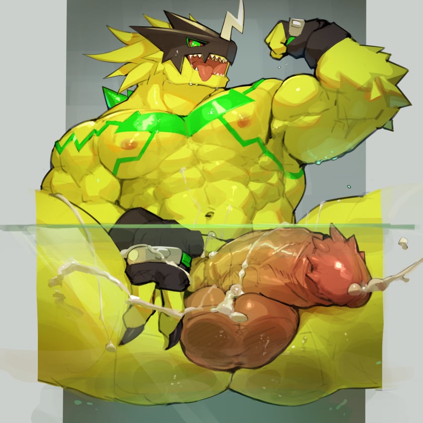 1:1 2025 abs absurd_res against_surface anthro armor ass ass_on_glass balls balls_on_glass bandai_namco biceps big_muscles big_penis bodily_fluids bulkmon clothing colored cum cum_on_glass cum_on_penis digimon digimon_(species) digital_media_(artwork) drooling fingerless_gloves flexing flexing_bicep genital_fluids genitals glass gloves green_eyes handwear headgear headgear_only helmet helmet_only hi_res horn huge_cock low-angle_view male male_only manly mask muscular muscular_anthro muscular_male nipples nude on_glass pecs penis saliva sitting solo sweat tongue tongue_out vein veiny_penis yellow_body