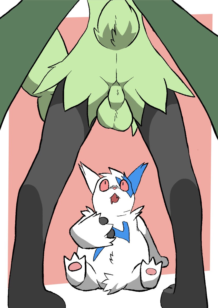 absurd_res anthro ass backsack balls balls_focus blue_body blue_fur bodily_fluids butt_focus drooling felid feline fur gakineko generation_3_pokemon generation_9_pokemon genitals green_body green_fur hand_on_hip hi_res male mammal meowscarada nintendo nude pawpads pokemon pokemon_(species) rear_view red_sclera saliva sitting white_body white_fur zangoose