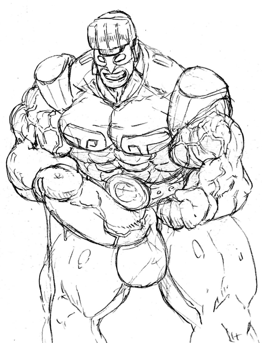 arms_(game) balls bara big_balls big_penis boner d_ron_r erection male male_only max_brass monochrome muscles muscular nintendo penis solo solo_male