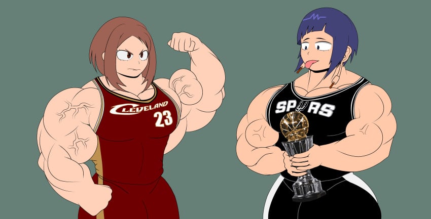 biceps boku_no_hero_academia buff_female forearms jersey jirou_kyouka kyoka_jiro mha muscle_girl muscles muscular muscular_female my_hero_academia ochako_uraraka pectorals rage riseart77 sports_uniform sportswear tongue_out trophy uraraka_ochako vascular veins