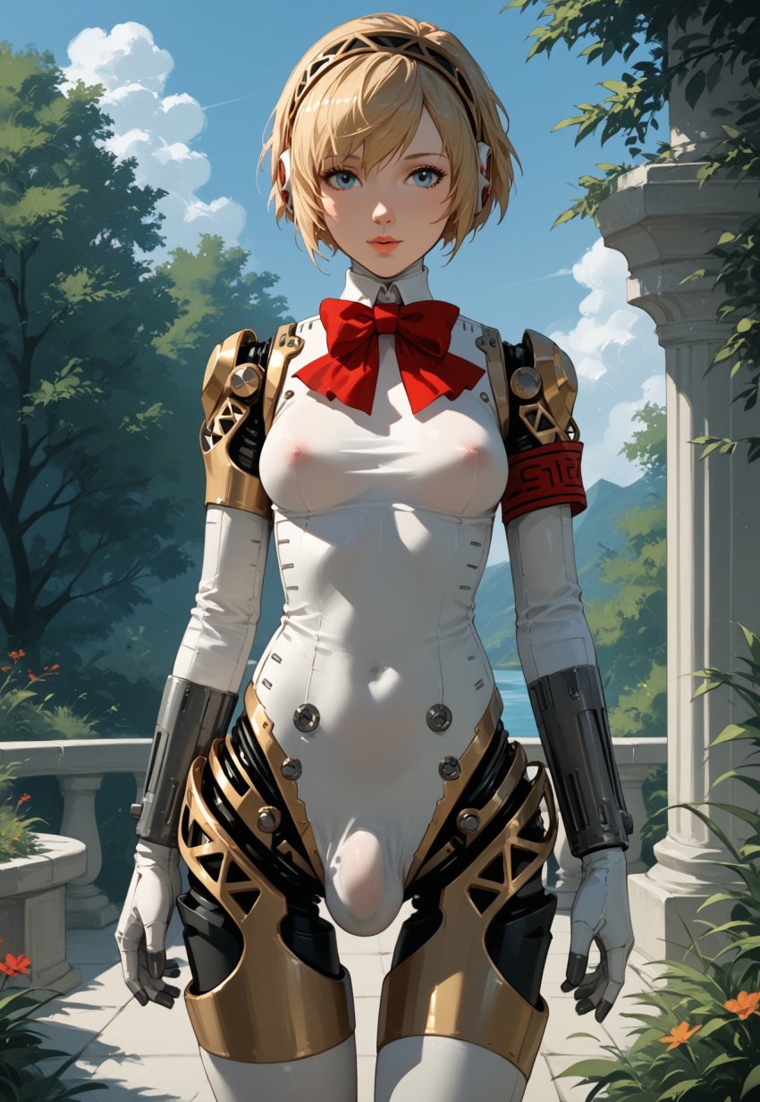 1futa 2d aegis_(persona) ai_generated android blonde_hair blue_eyes bulge futanari joints light_skin looking_at_viewer nipples nipples_visible_through_clothing outdoors persona persona_3 persona_4 persona_5 robot_girl robot_joints santopati see-through self_upload short_hair slim slim_waist solo standing thigh_gap