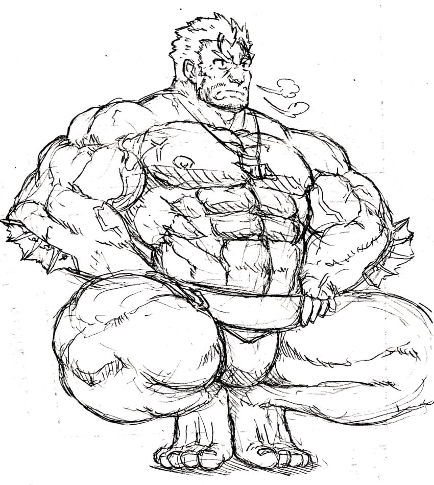 balls bara bulge d_ron_r flaccid male male_only monochrome muscles muscular penis solo solo_male squatting tokyo_afterschool_summoners triton_(tokyo_afterschool_summoners)