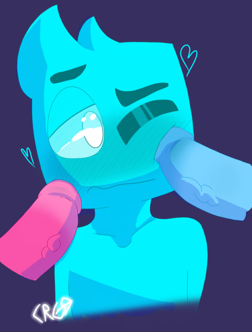 ambiguous_gender blixer blue_penis blush cyan_cube disembodied_penis genitals group hi_res humanoid just_shapes_and_beats looking_away male male/male one_eye_closed penis red_penis sad_cube smrtka769 toony