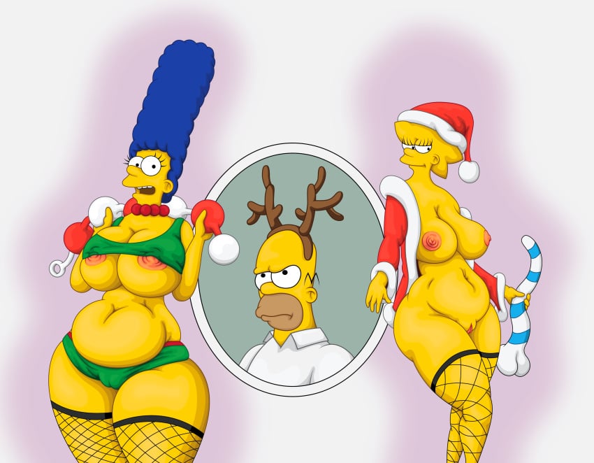 anal_beads belly big_ass big_breasts bynshy chubby chubby_female clothing fat half_naked homer_simpson lisa_simpson marge_simpson the_simpsons