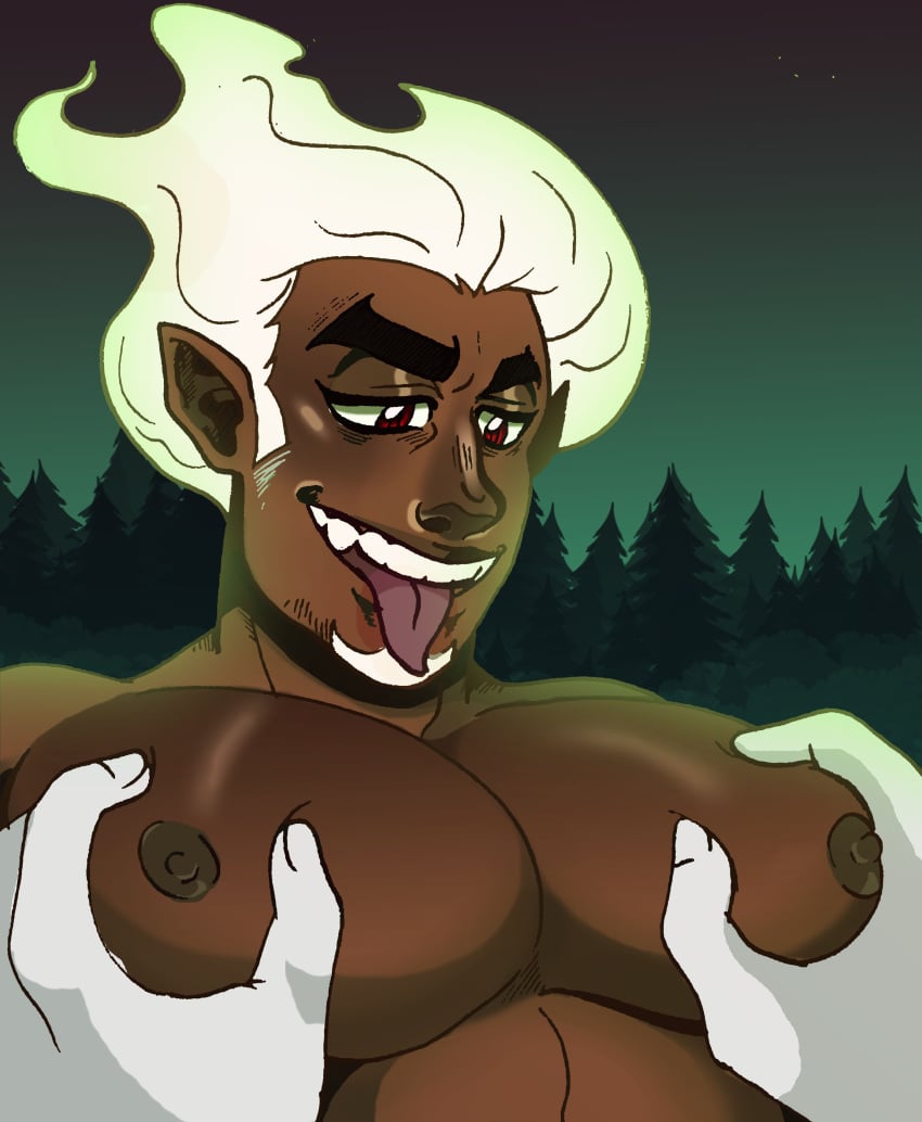 bara big_pecs danny_fenton danny_phantom ghost lovelabproductions male male_only muscle muscles nipples pecs thick_eyebrows tongue_out white_hair