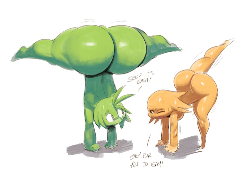 ass balls big_ass big_butt bodily_fluids curvy_figure duo exercise femboy genitals girly handstand hi_res huge_ass humanoid jay_(sqoon) male male/male nude panpan puwa sqoon sweat thick_thighs voluptuous wide_hips