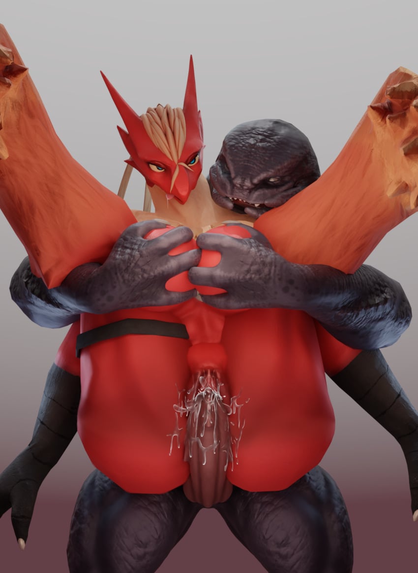 1boy 1girls 3d alien anthro blaze_(agitype01) blaze_(chocoscorner) blaziken bodily_fluids breast_grab breast_squish breasts chocoscorner cum cum_inside double_breast_grab duo erection female female_penetrated fucked_silly garrot genital_fluids genitals hair halo_(series) hand_on_breast hi_res humanoid interspecies knot male male_penetrating male_penetrating_female male_sangheili_(halo) microsoft muscular nintendo nude open_mouth penetration penis pokemon pokemon_(species) pussy reverse_stand_and_carry_position reverse_suspended_congress sangheili sex simple_background squish standing_sex straight tongue tongue_out vaginal_penetration video_games xbox_game_studios