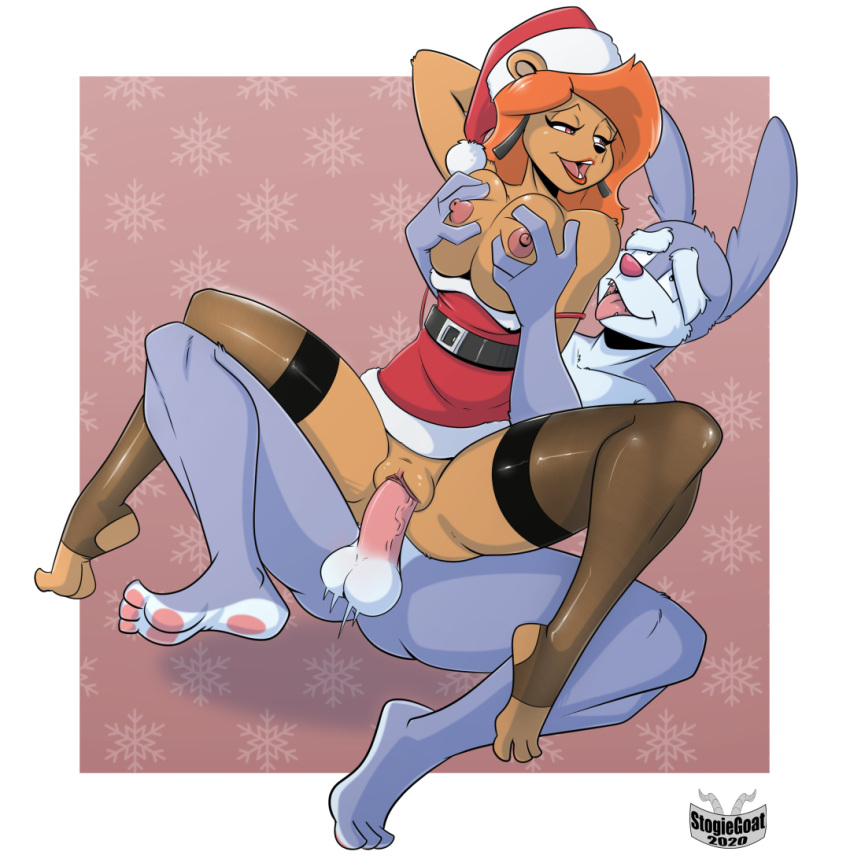 breasts calamity_coyote christmas digital_color digital_media_(artwork) female holidays julie_bruin on_bottom on_top reverse_cowgirl_position sex smooth_fur stogiegoatarts tiny_toon_adventures vaginal_penetration warner_brothers