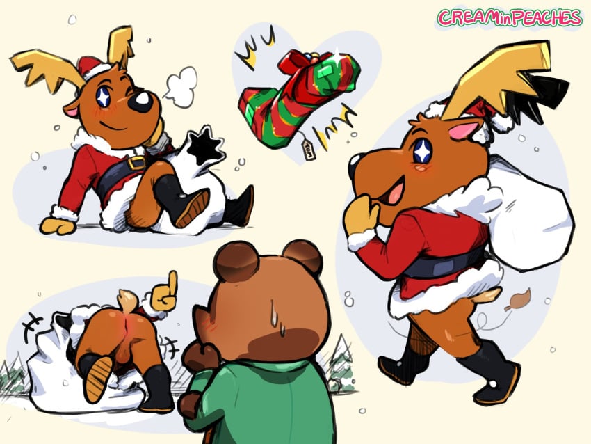 2boys 4:3 animal_crossing anthro anus ass balls blush canid canine capreoline cervid christmas christmas_clothing clothing creamin_peaches dildo gay genitals gift gift_wrapped hi_res holidays jingle_(animal_crossing) male male/male male_only mammal nintendo raccoon_dog reindeer sex_toy tanuki tom_nook video_games yaoi