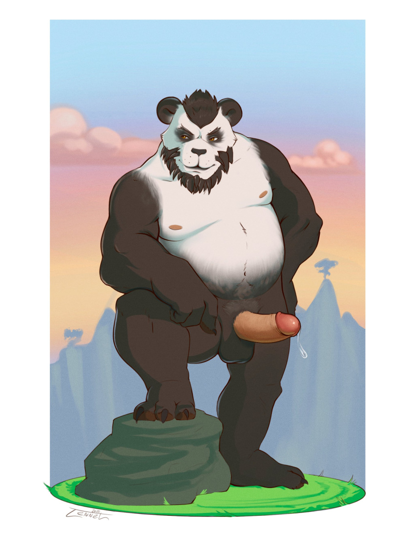 2020 absurd_res anthro balls beard belly black_body black_fur blizzard_entertainment erection facial_hair fur furry_only genitals hi_res humanoid_genitalia humanoid_penis male mammal moobs nipples outside overweight overweight_anthro overweight_male pandaren penis solo tenebristle ursid video_games warcraft white_body white_fur