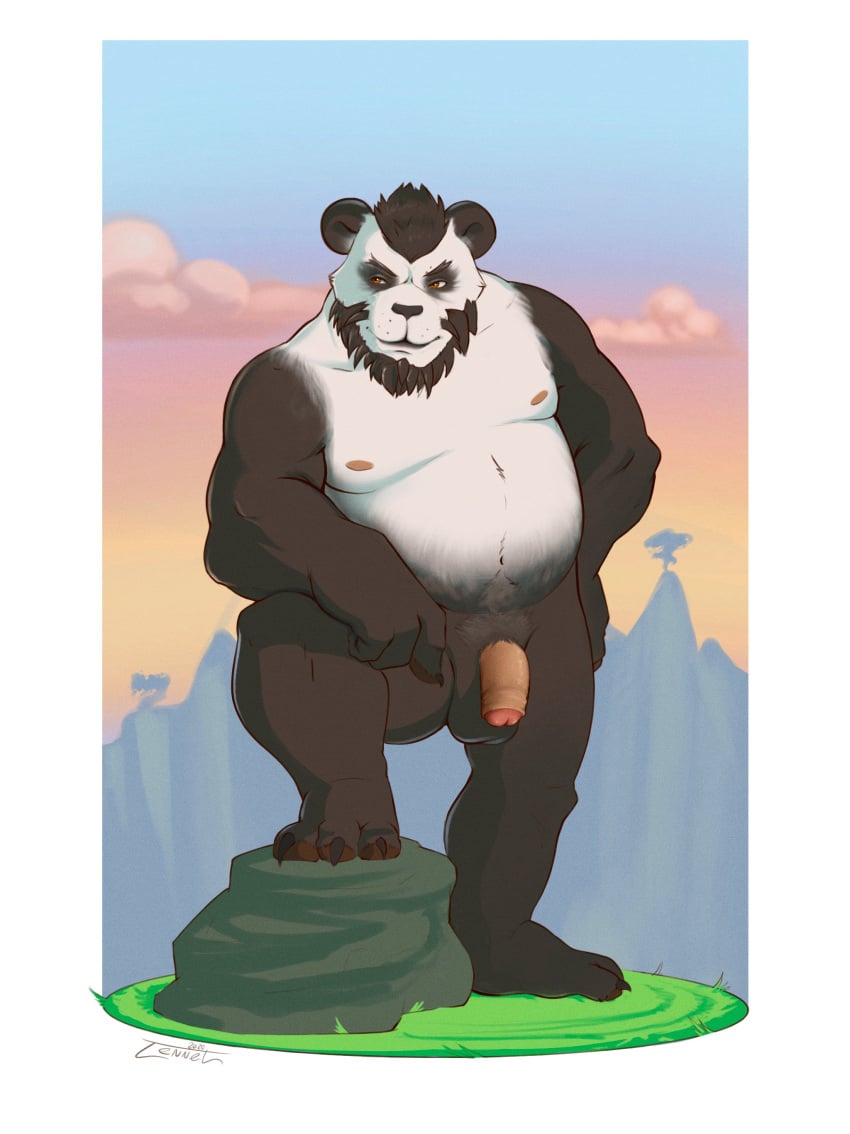 2020 absurd_res anthro balls beard belly black_body black_fur blizzard_entertainment facial_hair flaccid fur furry_only genitals hi_res humanoid_genitalia humanoid_penis male mammal moobs nipples outside overweight overweight_anthro overweight_male pandaren penis solo tenebristle ursid video_games warcraft white_body white_fur