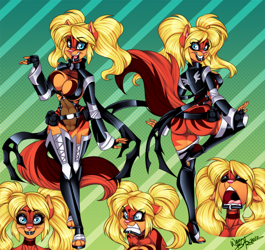 angel_kryis angry anthro blonde_hair blue_eyes breasts brown_fur clothed clothing collab crystal-for-ever felid feline female female_only fluffy fluffy_tail fur furry_only hair happy mrbowater open_mouth open_smile orange_fur partially_clothed piercing sad simple_background smile solo teeth tongue