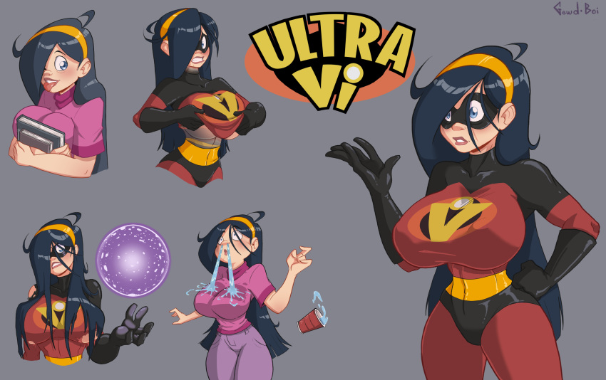 1girls aged_up alternate_breast_size disney female female_only gewd-boi grown_up huge_breasts meme pixar smooth_skin solo superheroine tagme the_incredibles underboob violet_parr