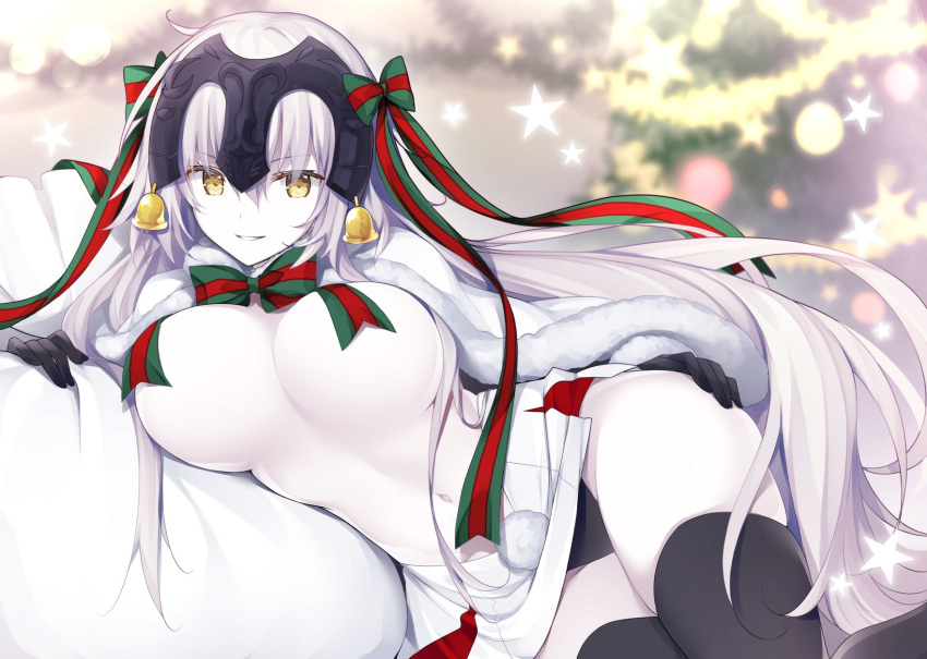 black_panties christmas covered_nipples fate_(series) female jeanne_alter jeanne_d'arc_(alter_santa_lily) thighhighs white_body white_skin yellow_eyes