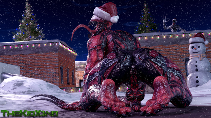 1boy 3d 3d_(artwork) alien anus ass backsack balls big_ass big_balls big_breasts big_penis black_eyes blender blender_(software) breasts carnage_(marvel) christmas christmas_hat christmas_lights christmas_tree feet female futanari hat humanoid large_penis long_tongue male marvel marvel_comics night oc on_knees penis prehensile_tongue santa_hat sharp_claws sharp_teeth sharp_toenails snow snowman spider-man_(series) symbiote syx_(thekidxeno) thekidxeno thick thick_ass thick_thighs thighs toes tongue tongue_out tree watermark white_eyes