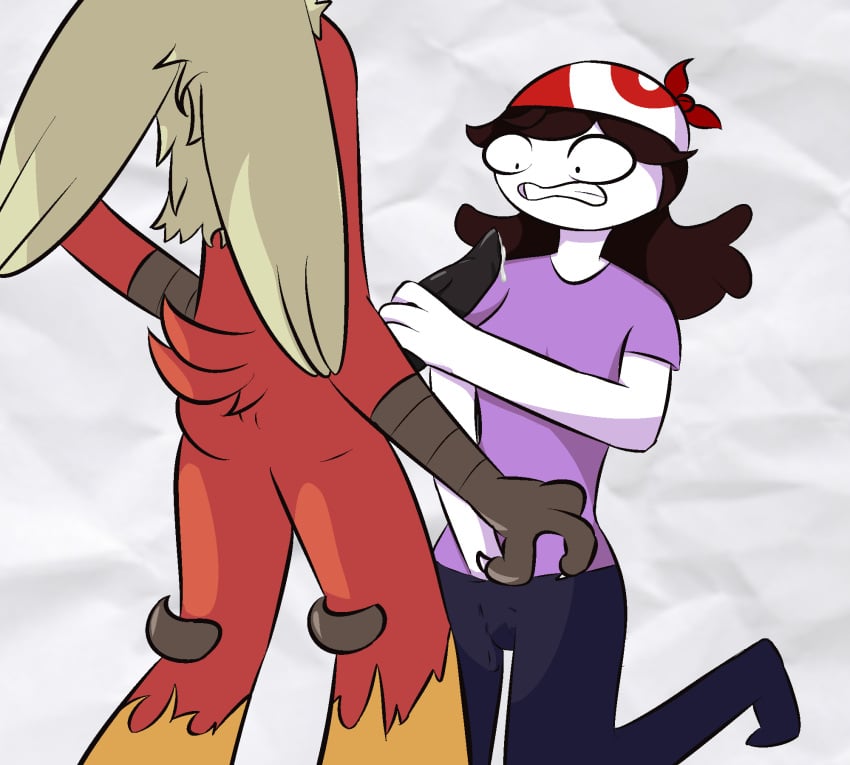 1boy 1girls blaziken brown_hair chinigan clothed cum cum_leaking erection feathers female_human fully_clothed genitals hair hand_in_pants hand_on_penis handjob hat human human_on_anthro human_on_feral interspecies jaiden jaiden_animations long_hair male male/female male_blaziken male_pokemon male_pokemon/female_human masturbation on_knees penis pokemon pokemon_(species) pokephilia red_body red_feathers shocked simple_background tail talons tapering_penis teeth white_skin youtube youtuber