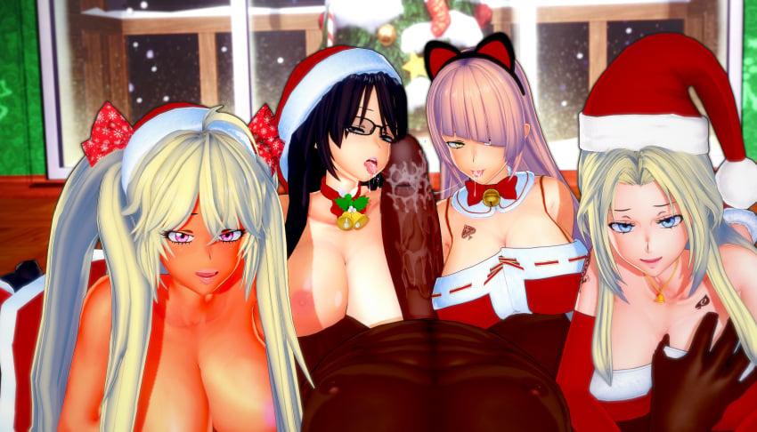 1boy 3d 4girls big_penis breast_grab censored christmas cold_(numbersguy) dark-skinned_male dark_skin fellatio female ffffm_fivesome fivesome glasses hana_(numbersguy) interracial koikatsu large_breasts light-skinned_female light_skin looking_at_viewer male mosaic_censoring numbersguy original pov queen_of_spades saliva sensei_(numbersguy) spade tattoo warm_(numbersguy)