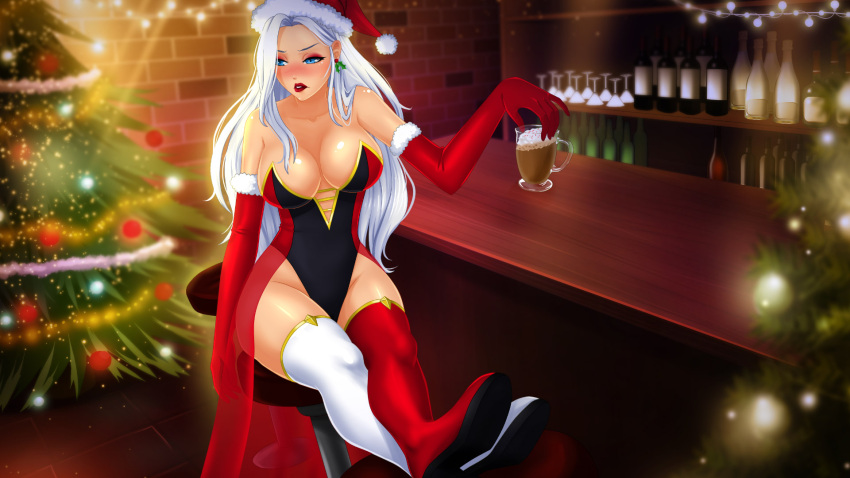 1girls blue_eyes breasts dress fap_ceo female female_only hi_res high_resolution highres human human_only large_breasts legs_together legwear long_hair looking_away mrs._claus_(fap_ceo) no_bra no_panties nutaku open_eyes open_mouth shoes sitting socks solo solo_female tagme teeth thighs uncensored white_body white_hair white_skin