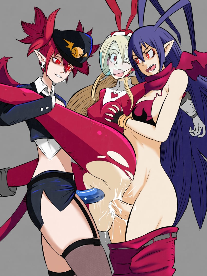 1futa 2girls anal ass big_penis blonde_hair blue_eyes blue_hair clothed_sex cum cum_in_ass disgaea disgaea_d2 disgaea_rpg double_penetration etna flonne futanari indioweeaboo laharl laharl-chan large_breasts nippon_ichi_software penis police_uniform pussy pussy_juice red_eyes red_hair ripped_clothing sentai sex sex_toy squirting strap-on threesome