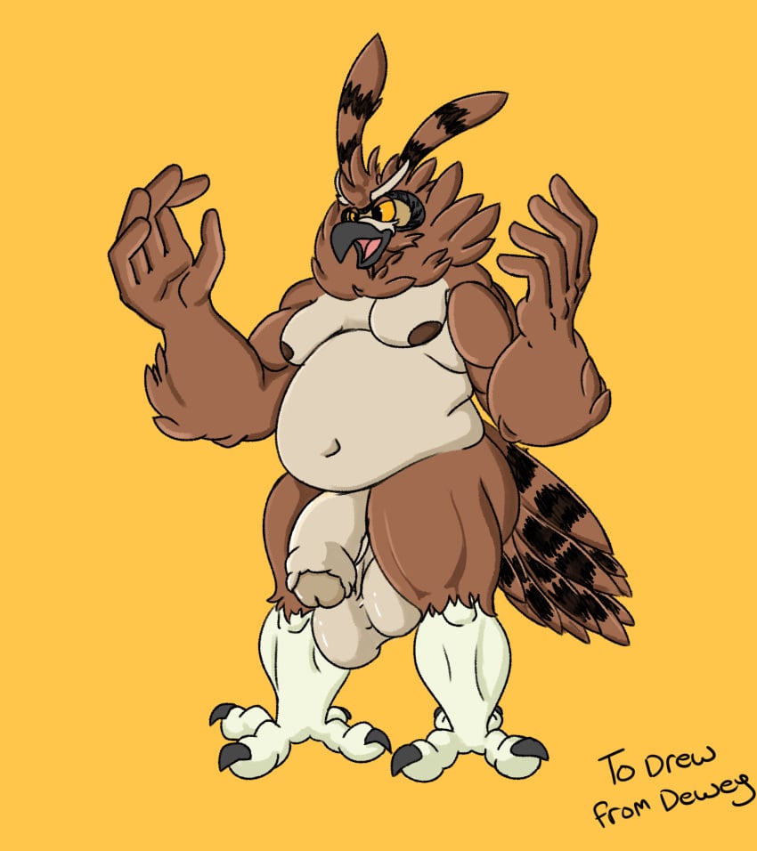 anthro avian balls bird claws derpydewey foreskin furry genitals hi_res male overweight overweight_anthro overweight_male owl penis saggy_balls solo uncut