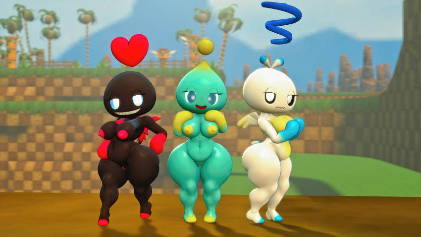 16:9 3d 4k absurd_res annoyed areola ass big_breasts big_butt brandi_prime breasts chao_(sonic) dark_chao eyelashes female genitals green_hill_zone group heart hero_chao hi_res humanoid looking_at_viewer navel nipples no_humans nude outside pussy sharp_teeth shortstack smile sonic_(series) source_filmmaker teeth thick_thighs tummy video_games widescreen wings