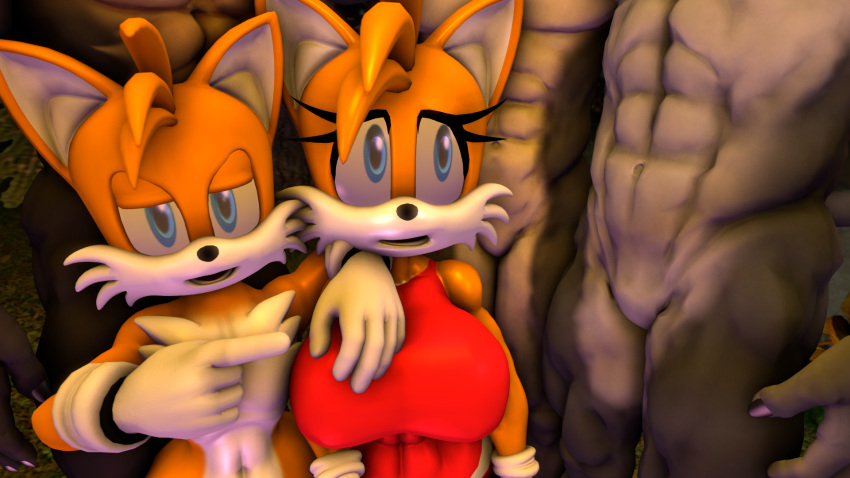 1girls 3boys 3d aryentai big_breasts female gangbang handjob nude oral sonic_(series) source_filmmaker tails tailsko