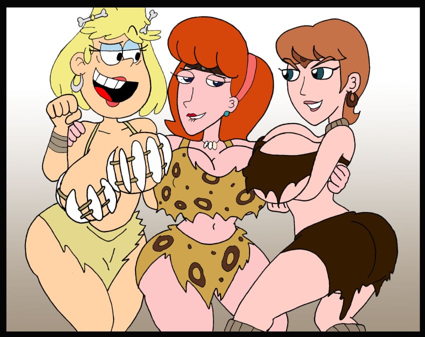 3girls big_breasts blonde_hair breasts brigette_murphy cavewoman cleavage crossover disney disney_channel disney_xd ferozyraptor huge_breasts large_breasts linda_flynn-fletcher lingerie milf milo_murphy's_law mother multiple_females multiple_girls nickelodeon phineas_and_ferb pubic_hair pussy rita_loud straight_hair the_loud_house thick_thighs trio wide_hips