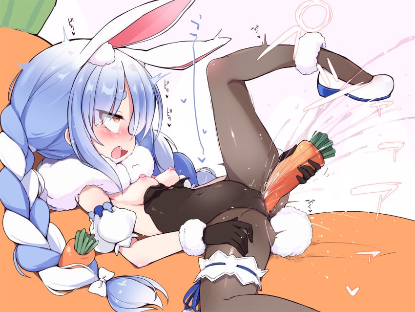 animal_ear_fluff animal_ears ass bangs black_gloves black_legwear black_leotard blue_hair blush braid breasts breasts_out bunny_ears bunny_tail cameltoe carrot clothing commentary_request covered_clitoris covered_navel crotch_rub don-chan_(usada_pekora) eyebrows_visible_through_hair female female_ejaculation female_orgasm from_side fur_scarf gloves highres hololive hololive_fantasy hololive_japan leg_garter leg_up legs leotard leotard_pull long_hair lying masturbation morino_donguri nipples on_back open_mouth orgasm pantyhose pussy_juice rabbit_girl red_eyes rolling_eyes scarf shoes small_breasts smile solo spread_legs squirting strapless strapless_leotard tail thighs twin_braids twintails usada_pekora very_long_hair virtual_youtuber white_footwear white_scarf