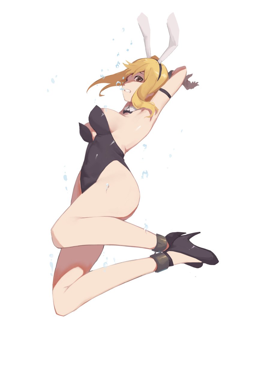 1girls ankle_cuffs armpits arms_above_head arms_tied ass bare_legs black_heels blonde_hair breasts brown_eyes bunny_ears bunny_girl bunnysuit cleavage clothed_sex clothing collar fairy_tail female female_only footwear fully_clothed handcuffs heels high_heels legs legs_tied lucy_heartfilia no_bra pale-skinned_female pale_skin perky_breasts revealing_clothes rou271 rou_(rou22) sideboob sleeveless solo solo_female solo_focus stiletto_heels thick_thighs thighs underwater white_background wide_hips