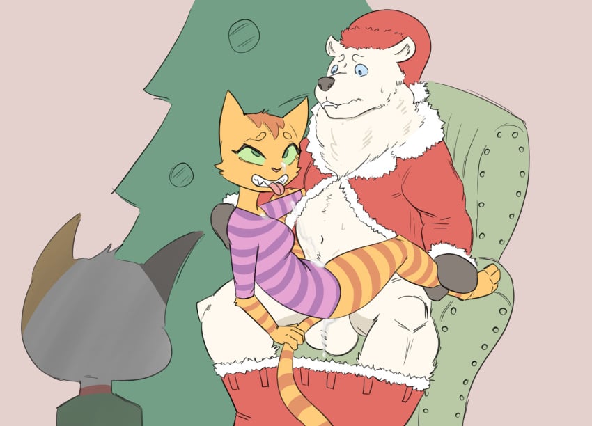 1girls 2boys anthro balls bodily_fluids caught caught_in_the_act chair cheating cheating_wife christmas christmas_tree clothing costume cum domestic_cat erect_penis felid feline felis female fran_(litterbox_comics) furniture genital_fluids genitals hi_res holidays litterbox_comics male male_focus mammal mature_female milf mother parent penetration plant polar_bear santa_costume straight stupidgnoll tongue tongue_out tree ursid ursine vaginal_penetration vincent_(litterbox_comics)