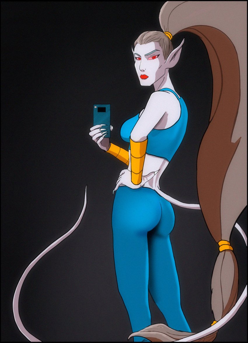 clothing female female_only lady_vermin long_hair marvel nostalgielf rodent selfie smartphone solo spider-man_(series) spider-man_unlimited workout_clothes