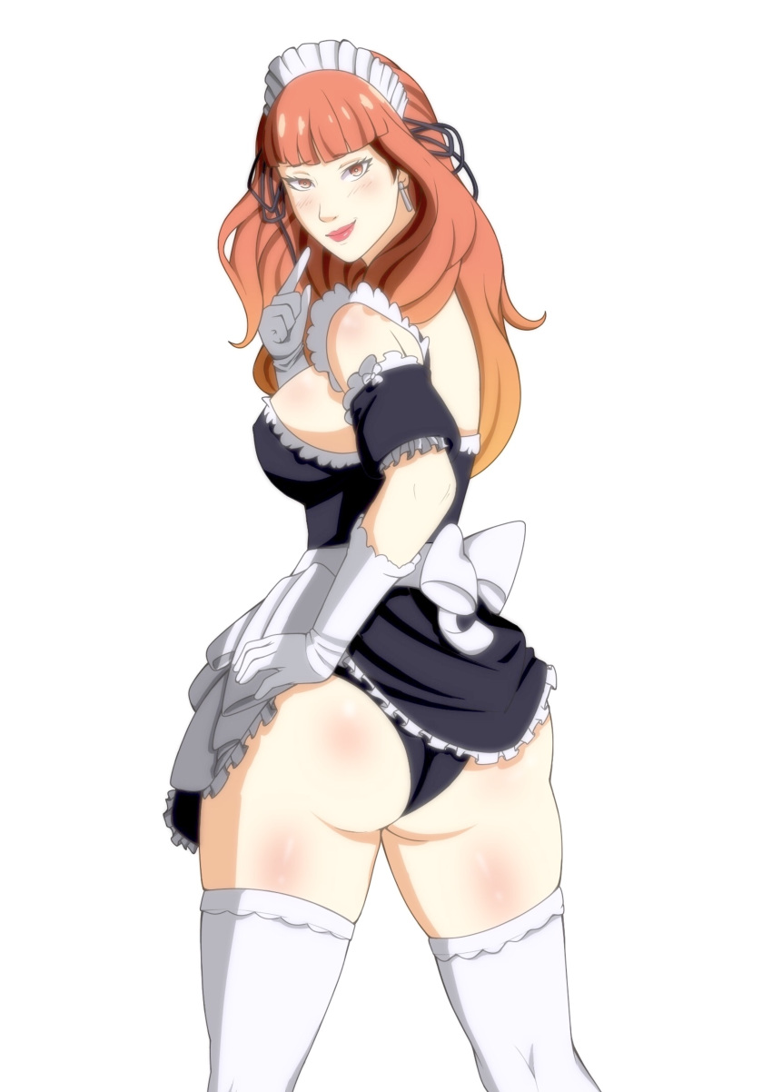 1girls ass bare_back big_ass big_breasts black_pawpads celica_(fire_emblem) commission dress_lift fire_emblem fire_emblem_echoes:_shadows_of_valentia fire_emblem_gaiden large_ass lifted_by_self lipstick long_hair looking_at_viewer looking_back maid maid_headdress nazoipay nintendo orange_eyes orange_hair panties pointing_at_self silvaart smile solo solo_female thick_lips thick_thighs thighhighs upskirt white_background