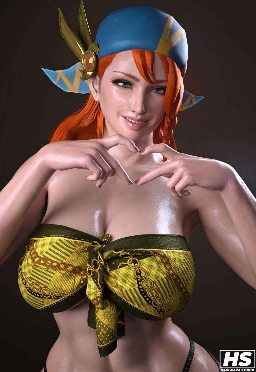 1girls 3d abs bandana breasts capcom female female_only ginger_hair green_eyes hagiwara_studio high_resolution highres minayle monster_hunter monster_hunter_rise orange_hair solo