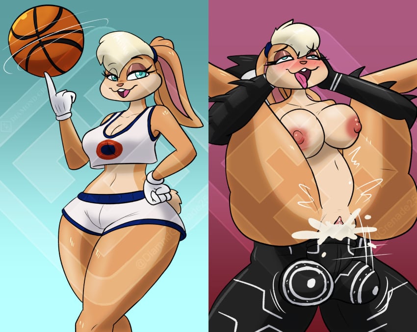 anthro ball basketball_(ball) basketball_uniform bodily_fluids breasts clothing cum cum_in_pussy cum_inside diamond_grenadier duo ejaculation female from_behind_position full_nelson genital_fluids goo_creature hand_on_head hi_res humanoid lagomorph leporid lola_bunny looney_tunes male male/female mammal nude penetration rabbit sex slime sportswear tongue tongue_out uniform vaginal_penetration vaginal_penetration warner_brothers